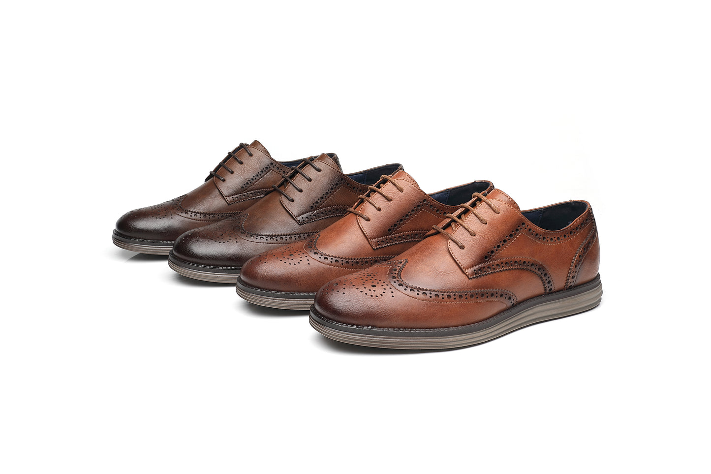 Mens Casual Shoes Leather Smart Business Work Office Lace-up Dress Shoes G2417 BROWN