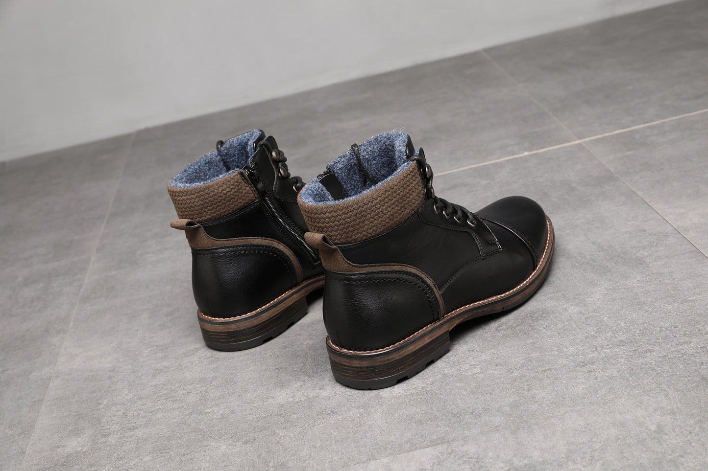 IVACHY Mens Boots combat style insulated- cap toe A2302 BLACK