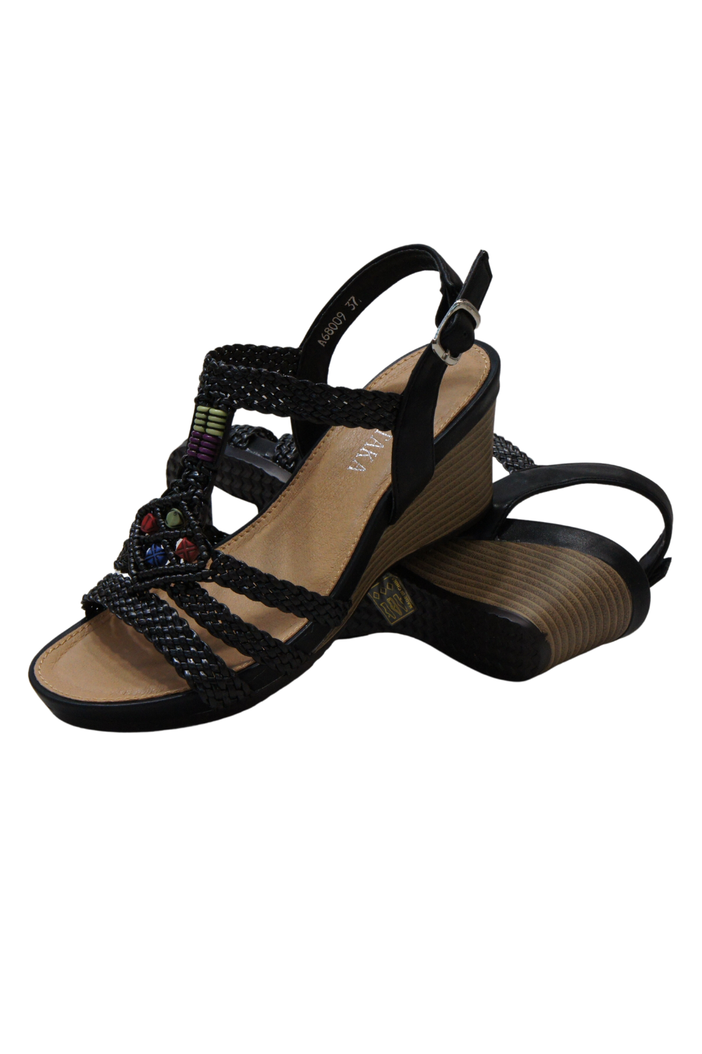 IVACHY Bohemian style braided decorated wedges summer shoes A68009 BLACK