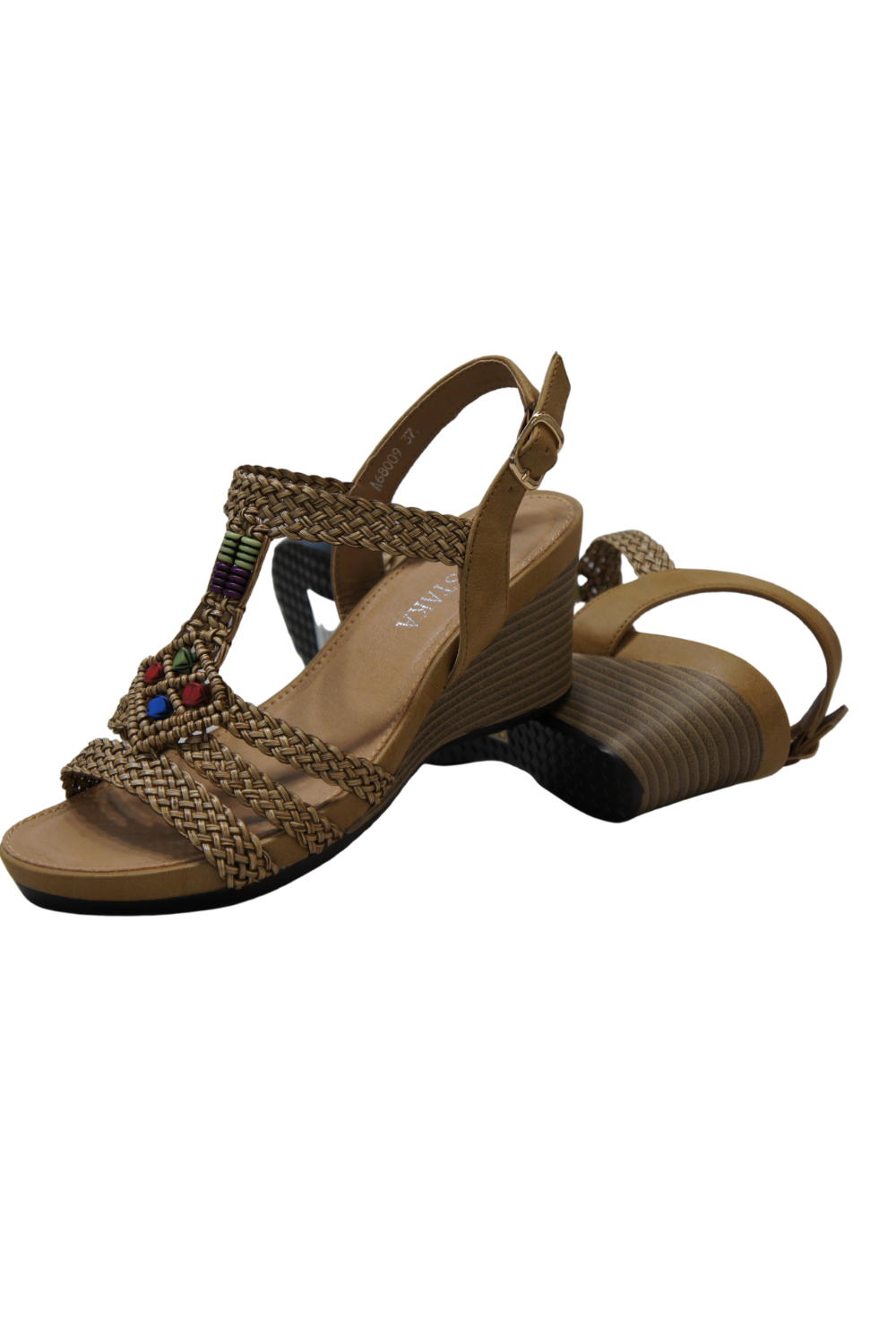IVACHY Bohemian style braided decorated wedges summer shoes A68009 CAMEL