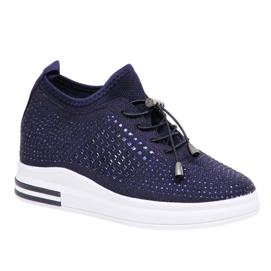 Womens Wedges Trainers Slip-on Chunky Sole Platform Ladies Crystal