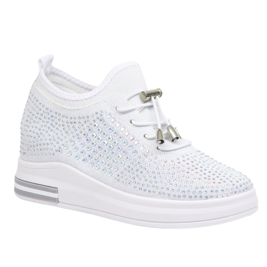 Womens Wedges Trainers Slip-on Chunky Sole Platform Ladies Crystal