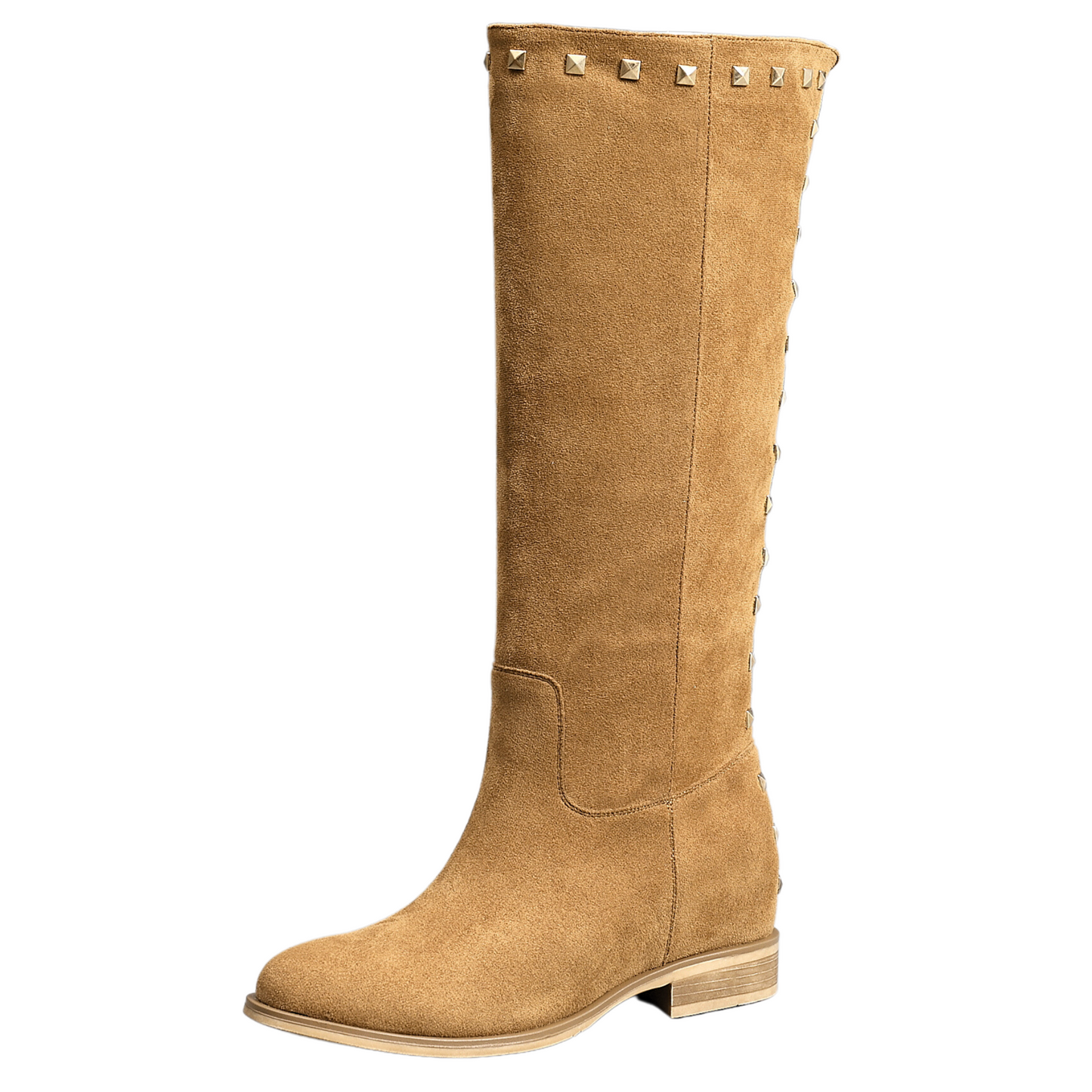IVACHY Womens Flat Knee High Boots - Suede Shoes Studs A2357 CAMEL