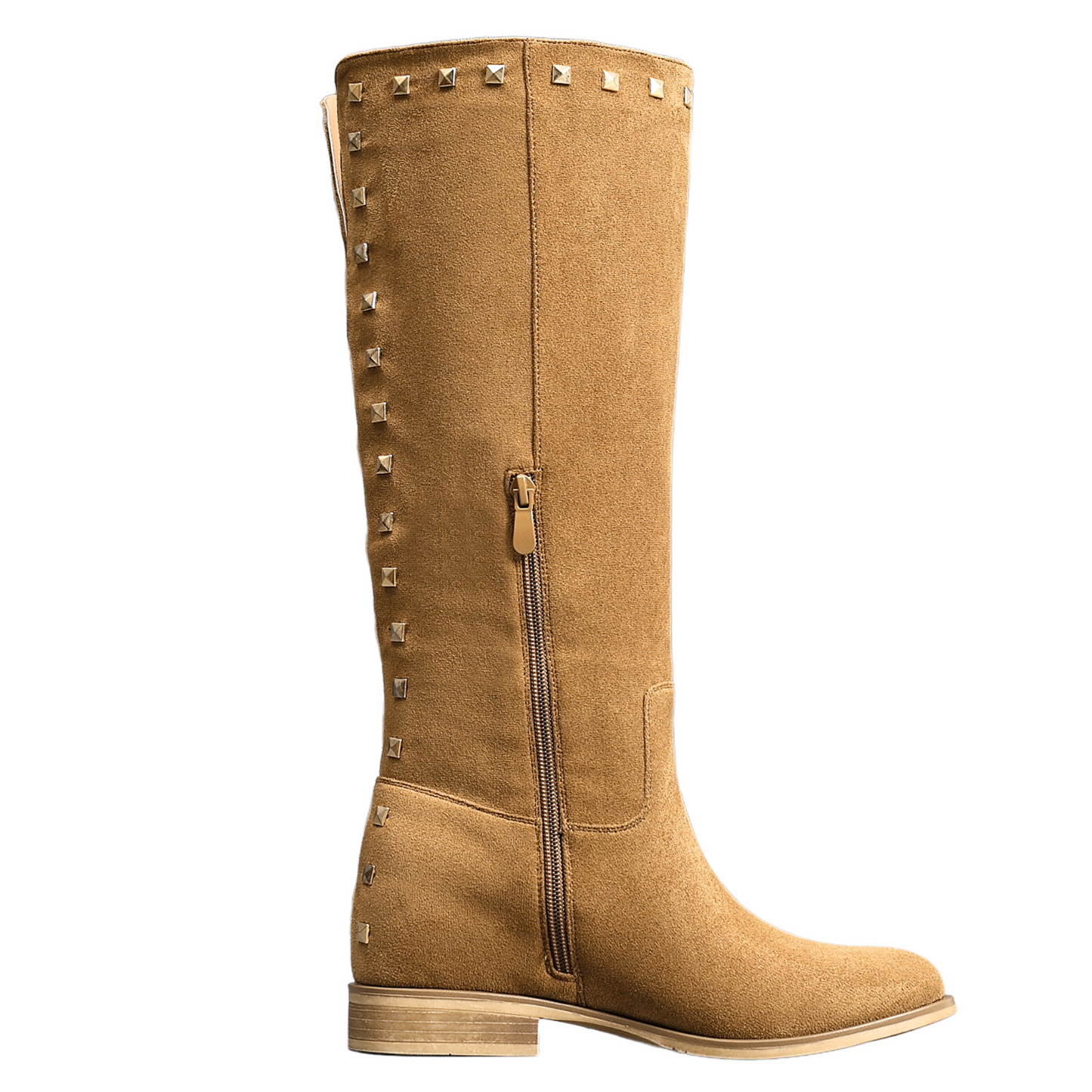 IVACHY Womens Flat Knee High Boots - Suede Shoes Studs A2357 CAMEL