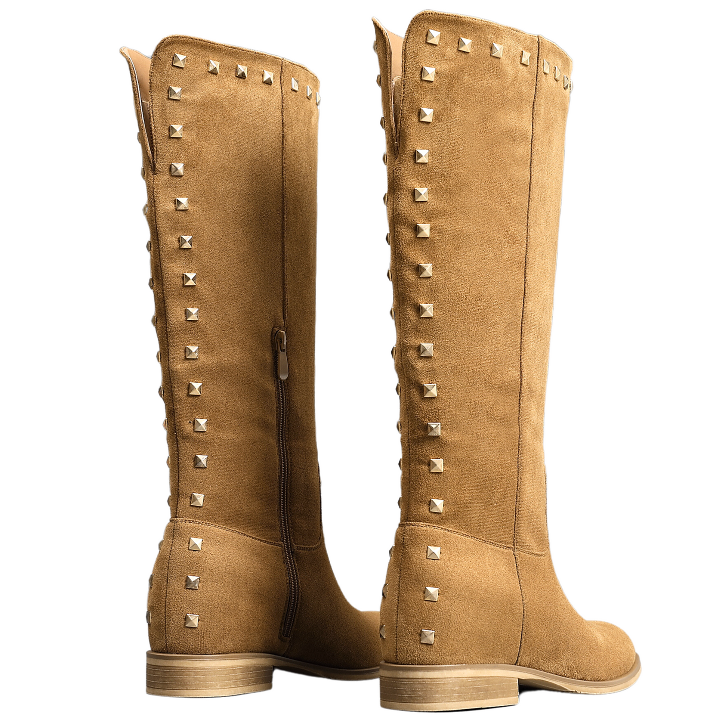 IVACHY Womens Flat Knee High Boots - Suede Shoes Studs A2357 CAMEL