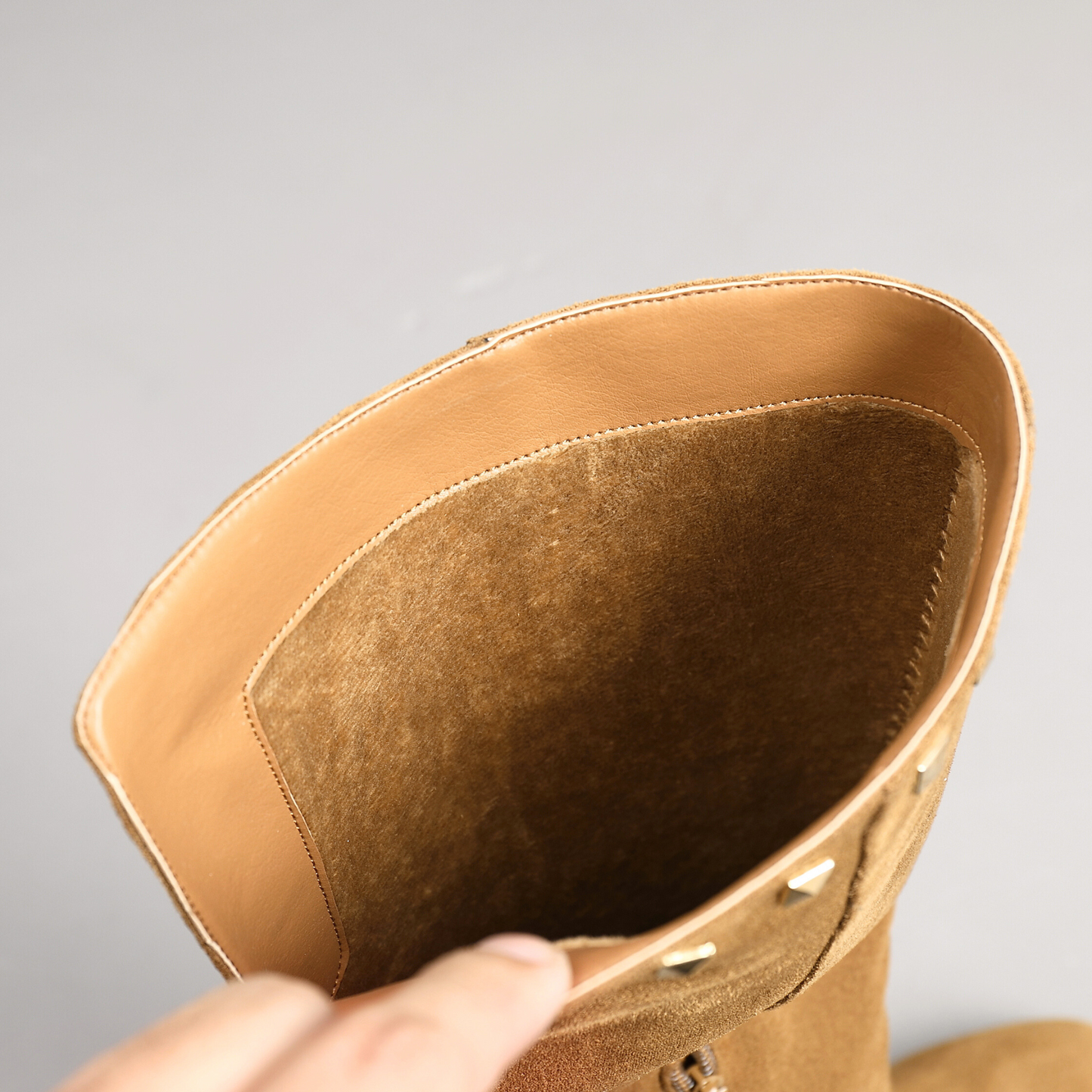 IVACHY Womens Flat Knee High Boots - Suede Shoes Studs A2357 CAMEL