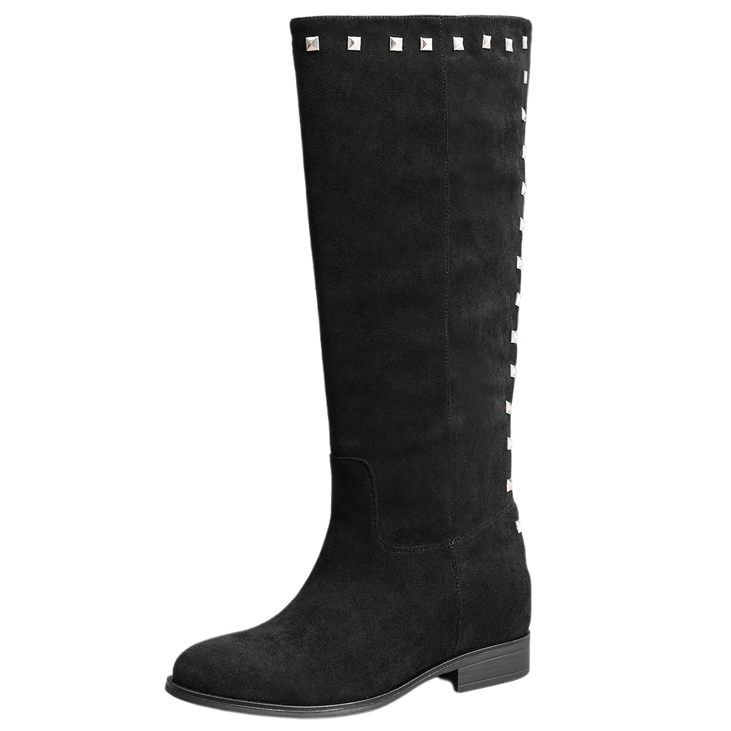 IVACHY Womens Flat Knee High Boots - Suede Shoes Studs A2357 BLACK