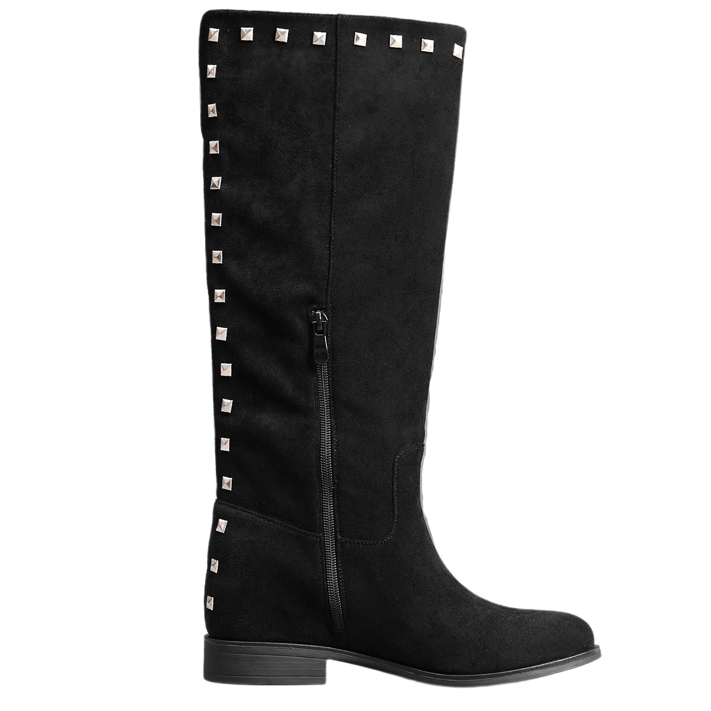 IVACHY Womens Flat Knee High Boots - Suede Shoes Studs A2357 BLACK