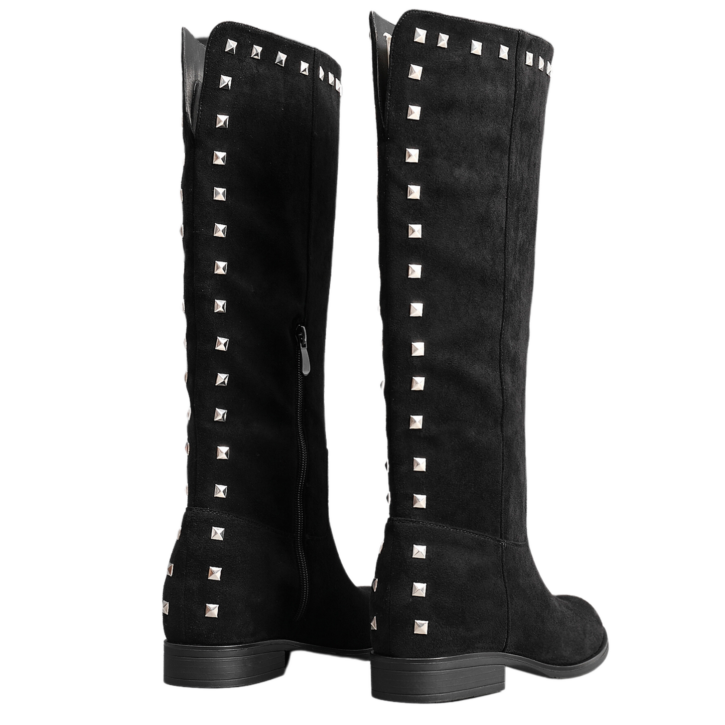 IVACHY Womens Flat Knee High Boots - Suede Shoes Studs A2357 BLACK