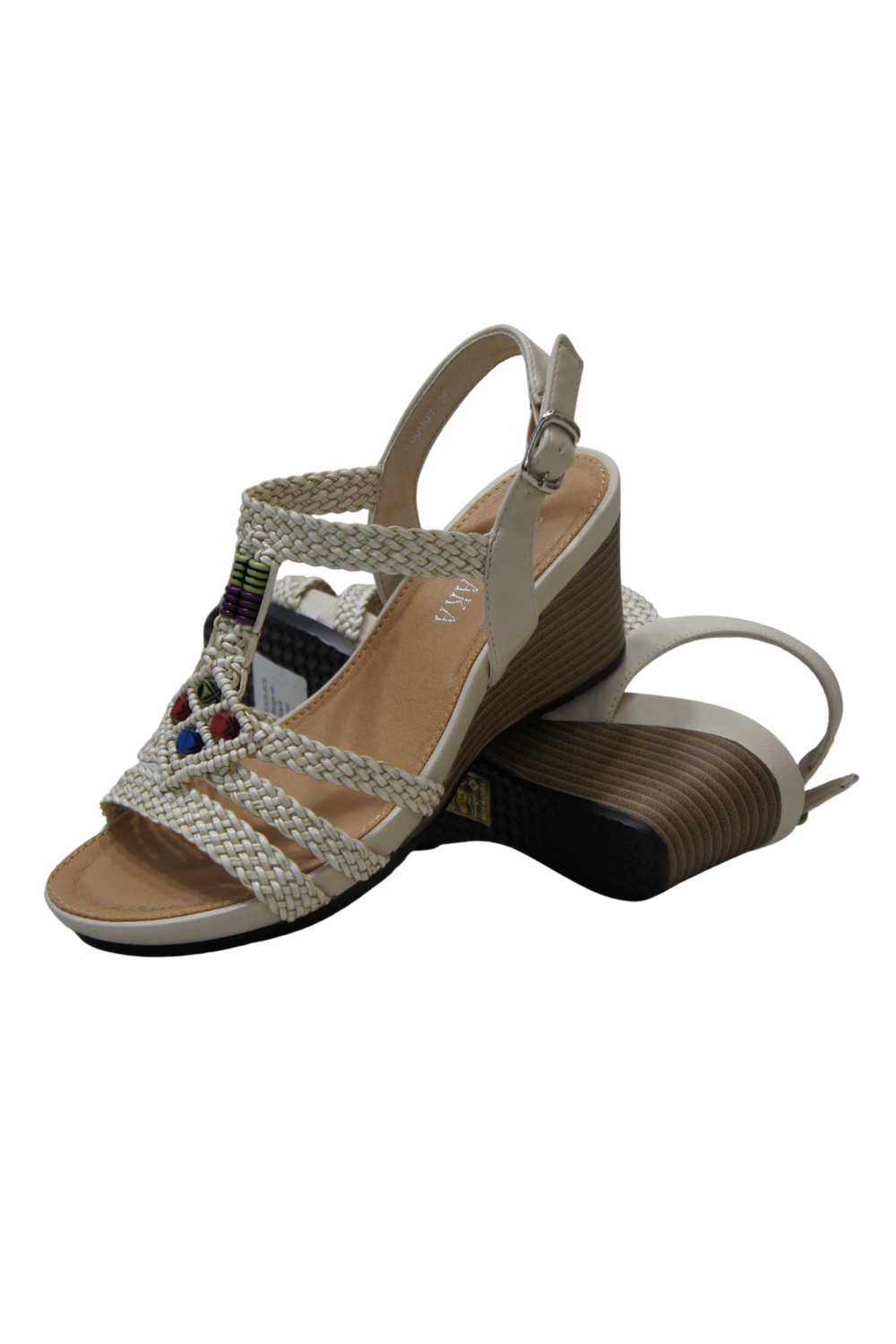 IVACHY Bohemian style braided decorated wedges summer shoes A68009 BEIGE