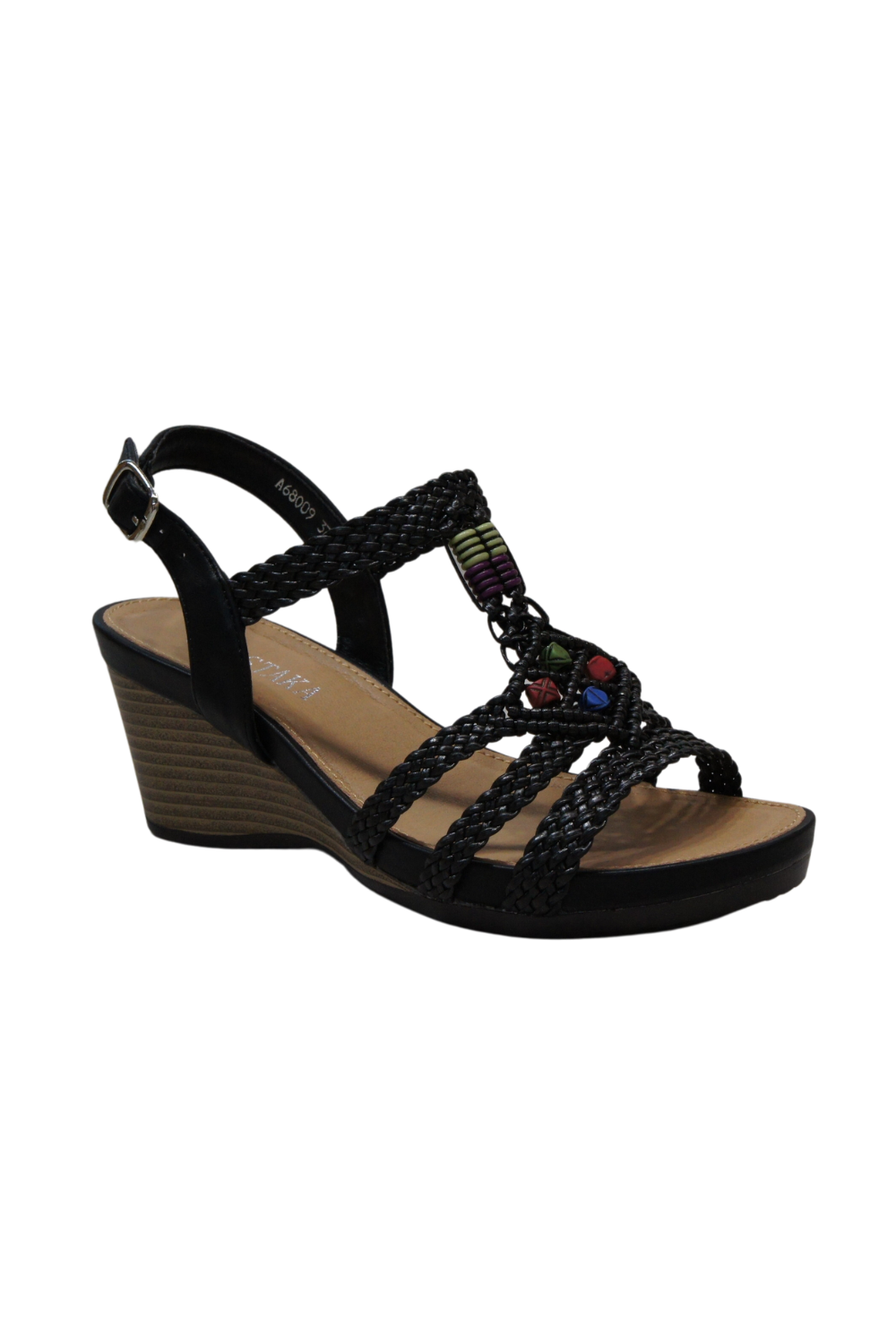 IVACHY Bohemian style braided decorated wedges summer shoes A68009 BLA