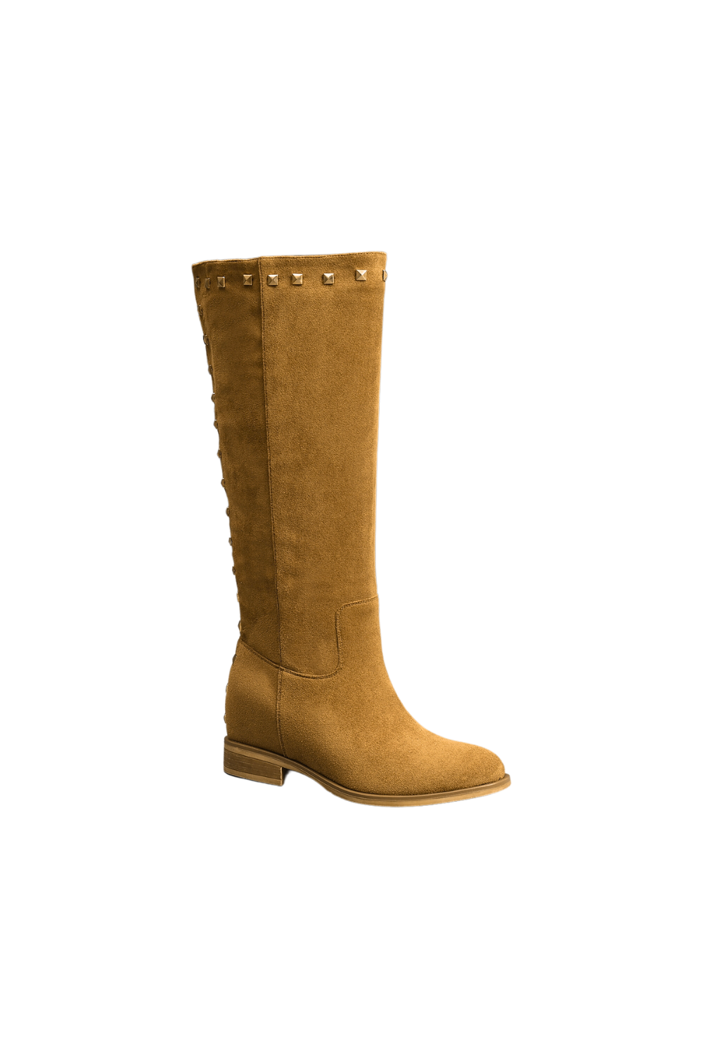 IVACHY Womens Flat Knee High Boots - Suede Shoes Studs A2357 CAMEL
