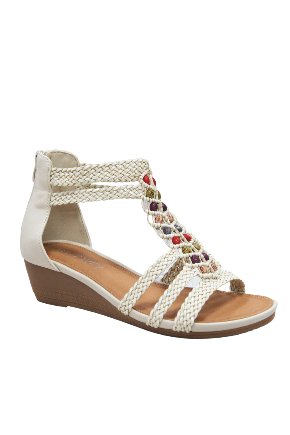 Womens Summer Braided Strappy Beaded Flowery Espadrille Wedge Sandals IVACHY