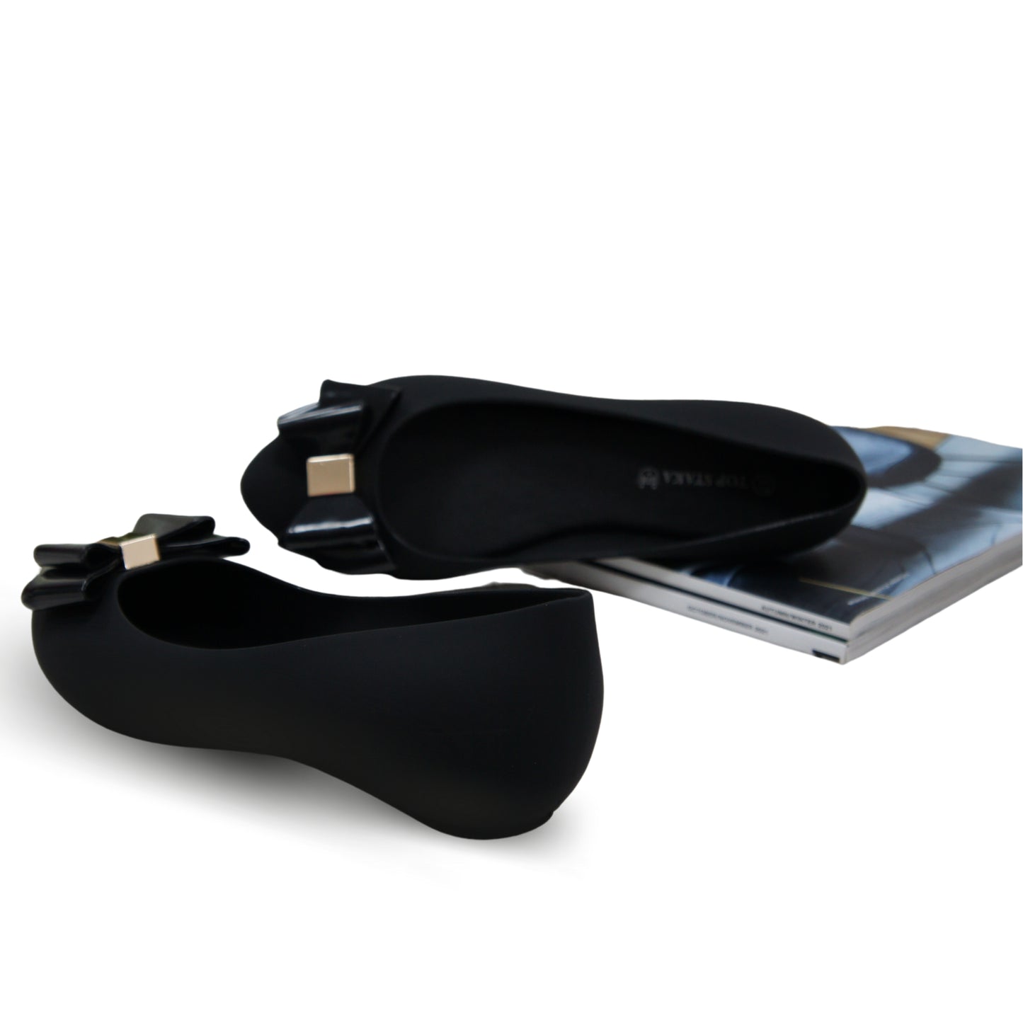 Ivachy Women Flat Jelly Ballet Shoes Black Sandal BG581