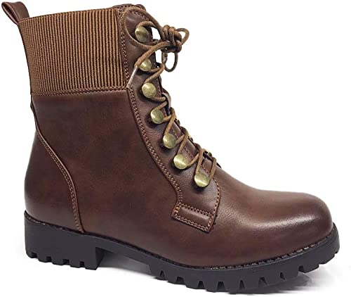 Women Ankle Boots - Zip Comfort Lace-Up Booties TAN HC9219