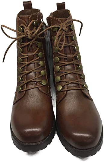 Women Ankle Boots - Zip Comfort Lace-Up Booties TAN HC9219