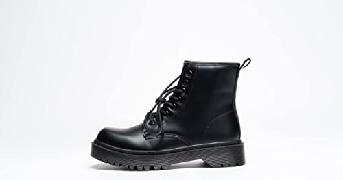 Women Classic Boots Smooth Finish Lace Up Ankle Boots Platform Shoes High Black A68102