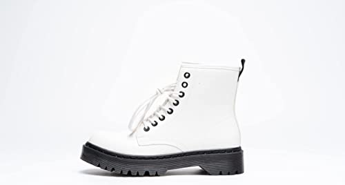 Women Classic Boots Smooth Finish Lace Up Ankle Boots Platform Shoes High White A68102