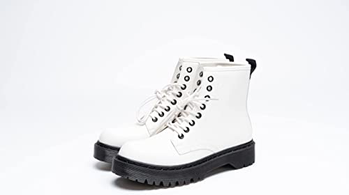 Women Classic Boots Smooth Finish Lace Up Ankle Boots Platform Shoes High White A68102
