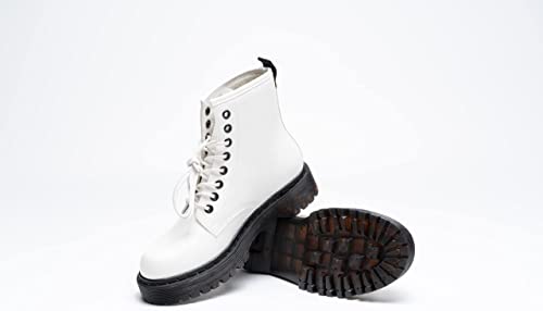 Women Classic Boots Smooth Finish Lace Up Ankle Boots Platform Shoes High White A68102
