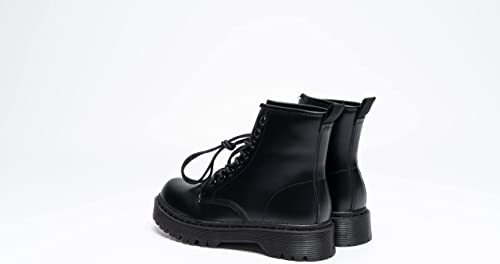 Women Classic Boots Smooth Finish Lace Up Ankle Boots Platform Shoes High Black A68102