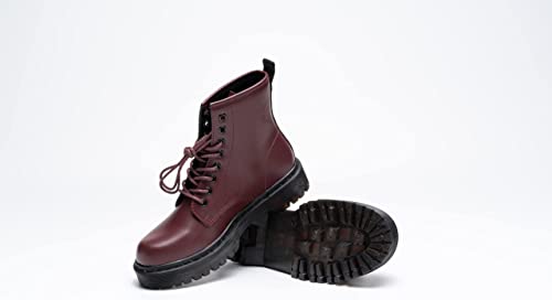 Women Classic Boots Smooth Finish Lace Up Ankle Boots Platform Shoes High Wine A68102