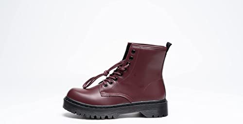 Women Classic Boots Smooth Finish Lace Up Ankle Boots Platform Shoes High Wine A68102
