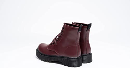 Women Classic Boots Smooth Finish Lace Up Ankle Boots Platform Shoes High Wine A68102