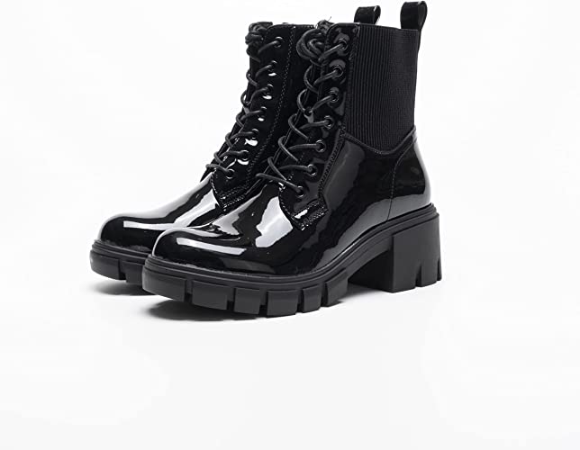 Women Winter Ankle Boots Lace Up Fasterning Zip Closure NEGRO A68090