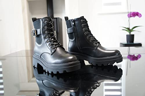 Women Ankle Boots - Zip Comfort Lace-up Black A9027