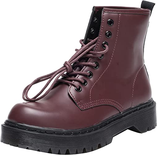 Women Classic Boots Smooth Finish Lace Up Ankle Boots Platform Shoes High Wine A68102