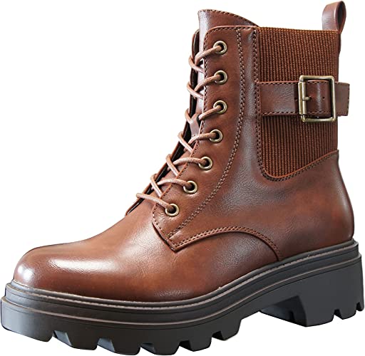 Women Ankle Boots - Zip Comfort Lace-up Tan A9027