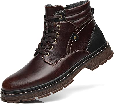 Men's Boots Lace Up Zip Smart Outdoor Style A2183 Brown
