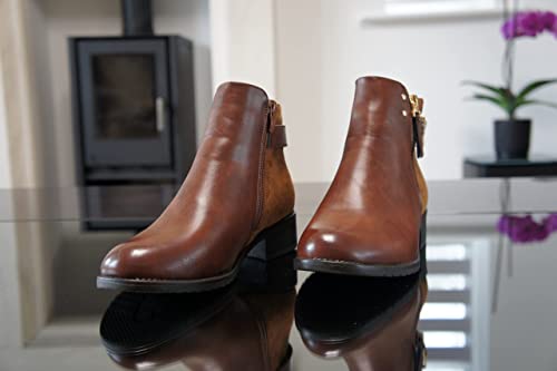 Women Ankle Boots, Low Heel with Zip Boots TAN A9008