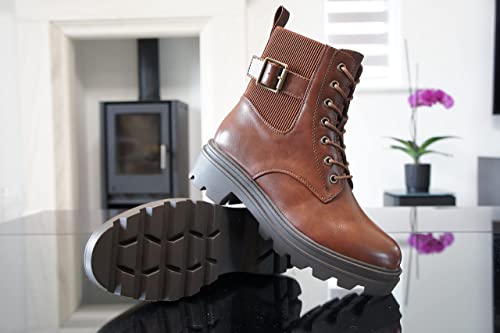 Women Ankle Boots - Zip Comfort Lace-up Tan A9027