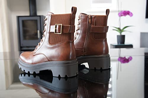Women Ankle Boots - Zip Comfort Lace-up Tan A9027