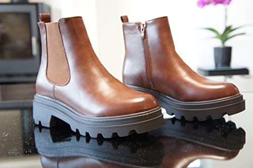 Women Chelsea Boots Elastic Stretch Ankle Tan style A9028