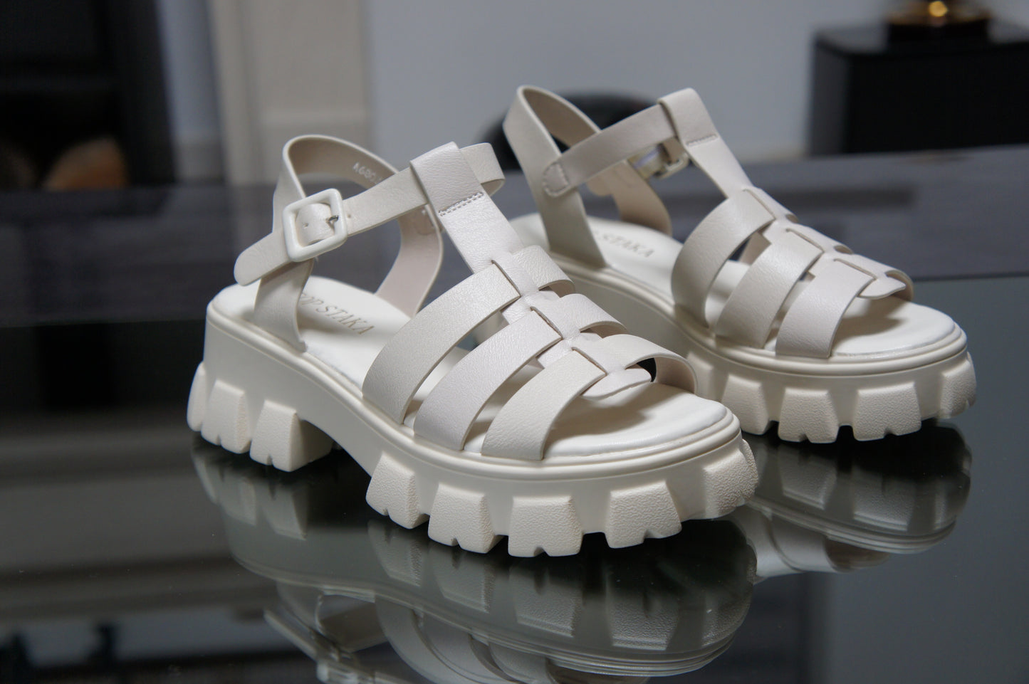 IVACHY Womens Platform Gladiator Chunky Heeled Sandals A68033 BEIGE