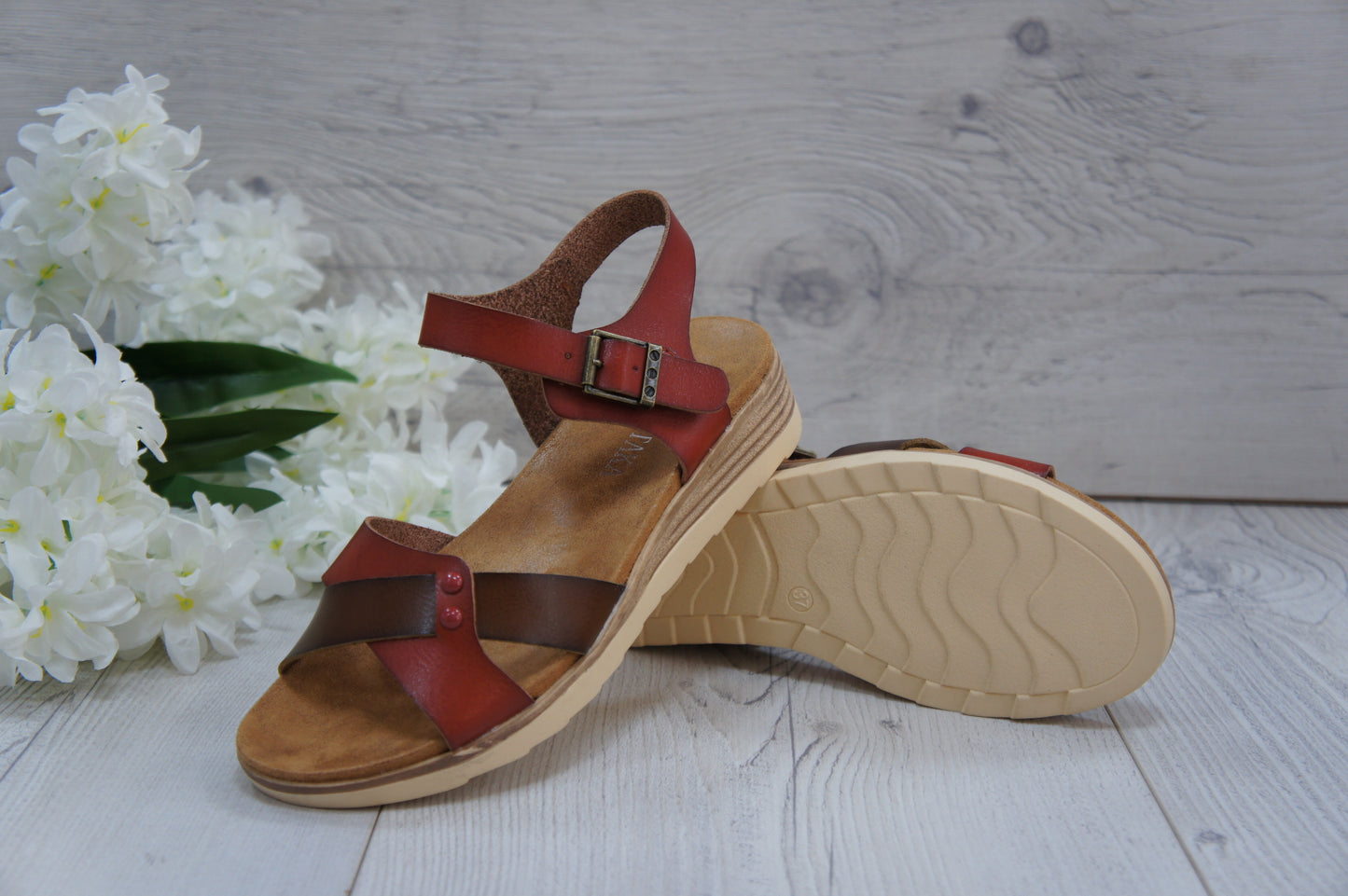 IVACHY plain sandals strappy simple flats sandals A68070 RED BROWN