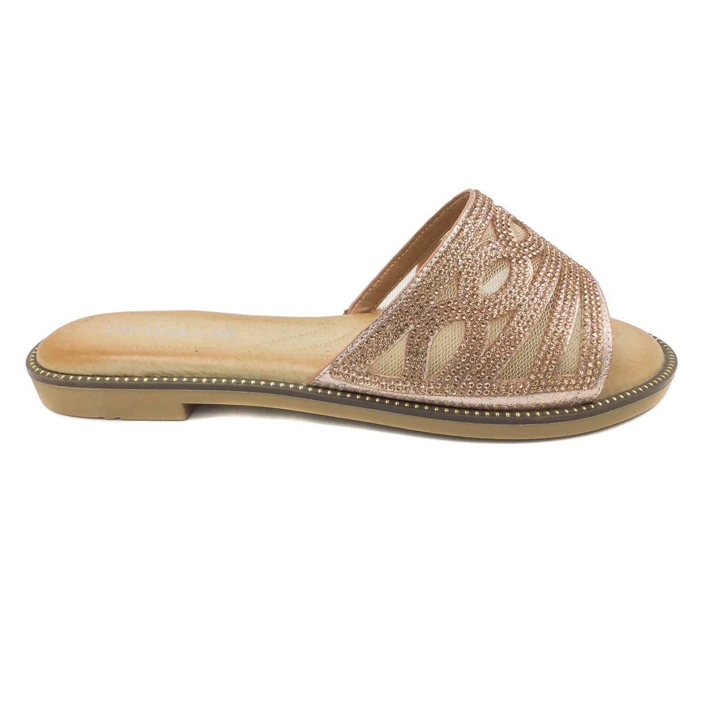 Women Slider Ladies Diamante Slippers Sandal Crystal Slip-On Beige BG-703