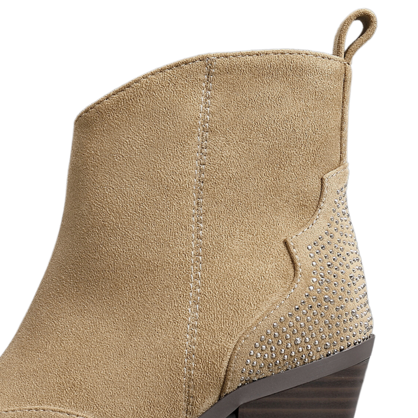 IVACHY Womens Suede Cowboy Boots Ankle Sparkling Diamonds 2376BOOTS KHAKI