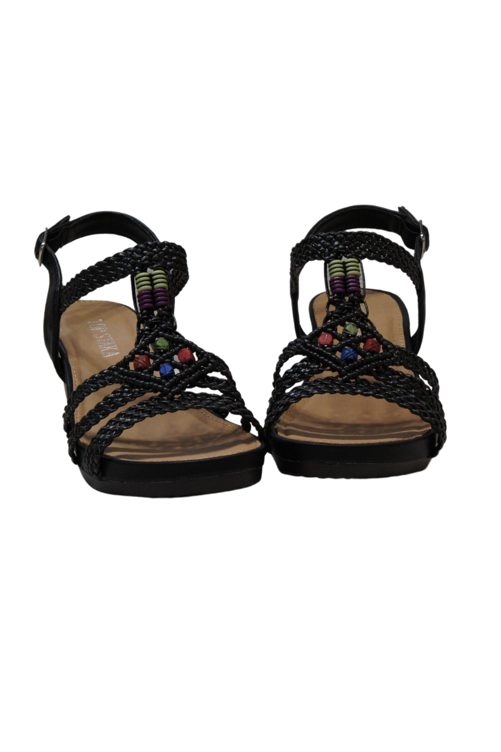 IVACHY Bohemian style  braided decorated wedges summer shoes A68009 BLACK