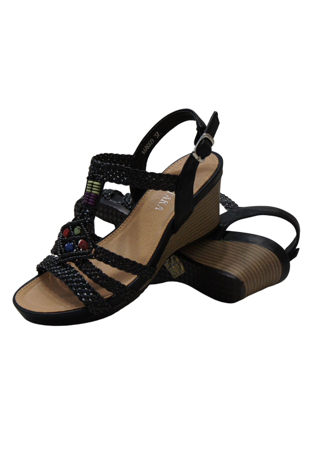 IVACHY Bohemian style  braided decorated wedges summer shoes A68009 BLACK