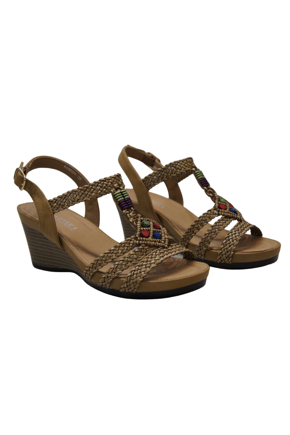 IVACHY Bohemian style  braided decorated wedges summer shoes A68009 CAMEL