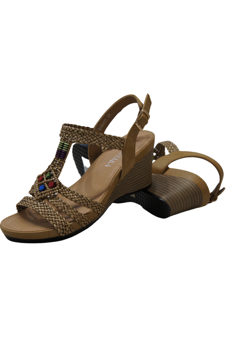 IVACHY Bohemian style  braided decorated wedges summer shoes A68009 CAMEL