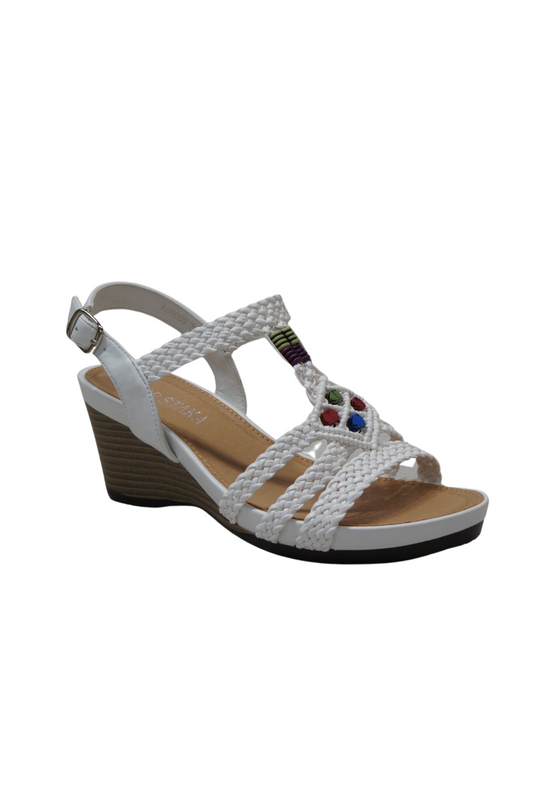 IVACHY Bohemian style  braided decorated wedges summer shoes A68009 WHITE