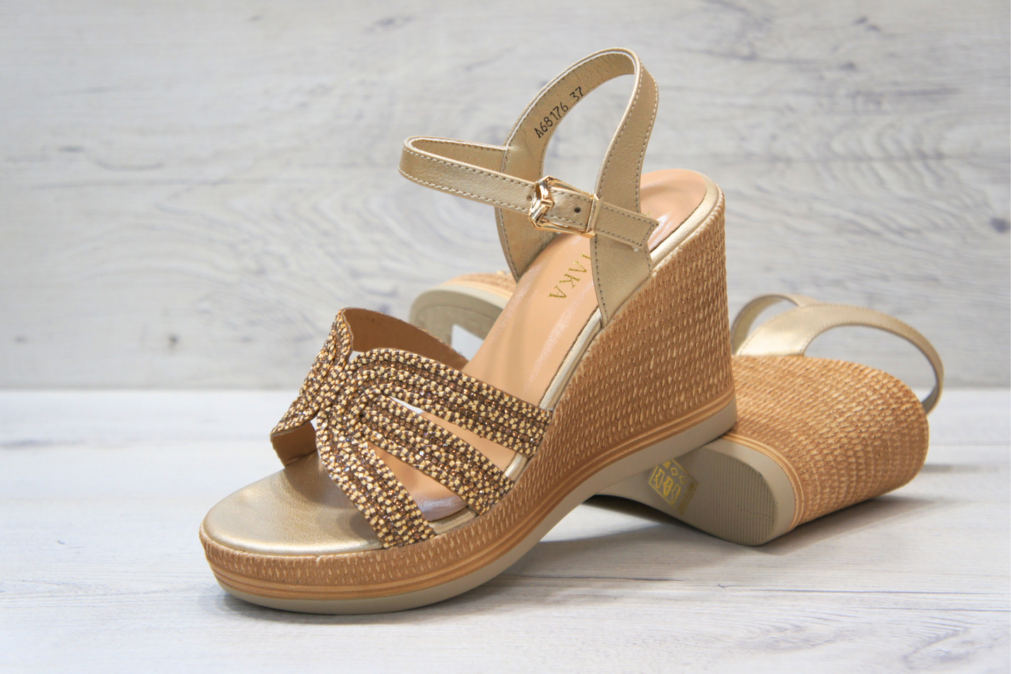 IVACHY Womens Summer Sparkling Wedge sandals A68176 GOLD