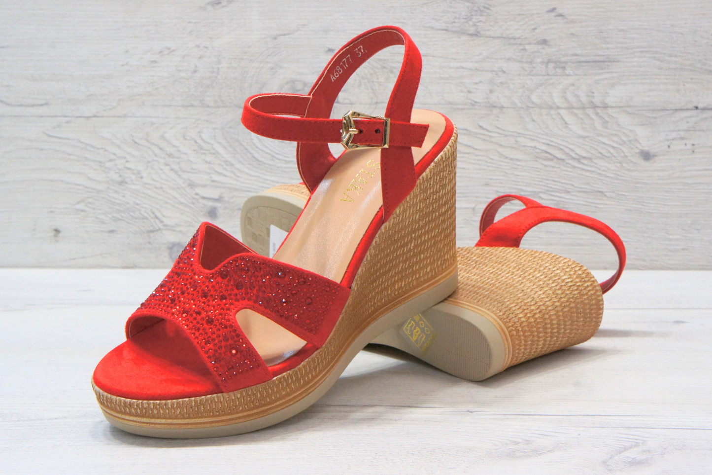 IVACHY Womens Summer Diamond Sparkling Glitter Wedge sandals A68177 RED