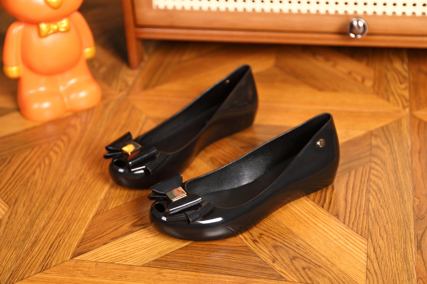 Women Flat Jelly Ballet Slip-On Peep Toe Shoes Sandal BG-552 BLACK