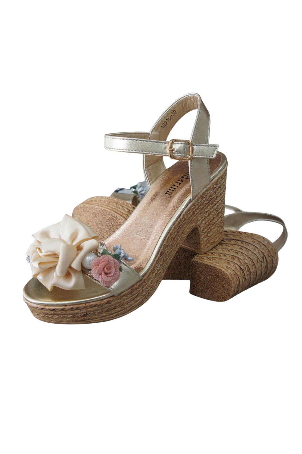 IVACHY Womens Wedge Summer Floral Sandal Espadrille Platform with Pearl A8916 GOLD